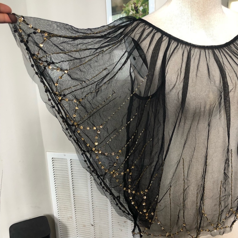 Bead and Rhinestone Embellished Sheer Poncho